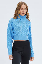 Blue Cable Knit Jumper Turtle Neck