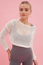 White Knit Jumper Long Sleeve Fishnet