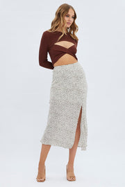 Brown Knit Top Long Sleeve Twisted Front