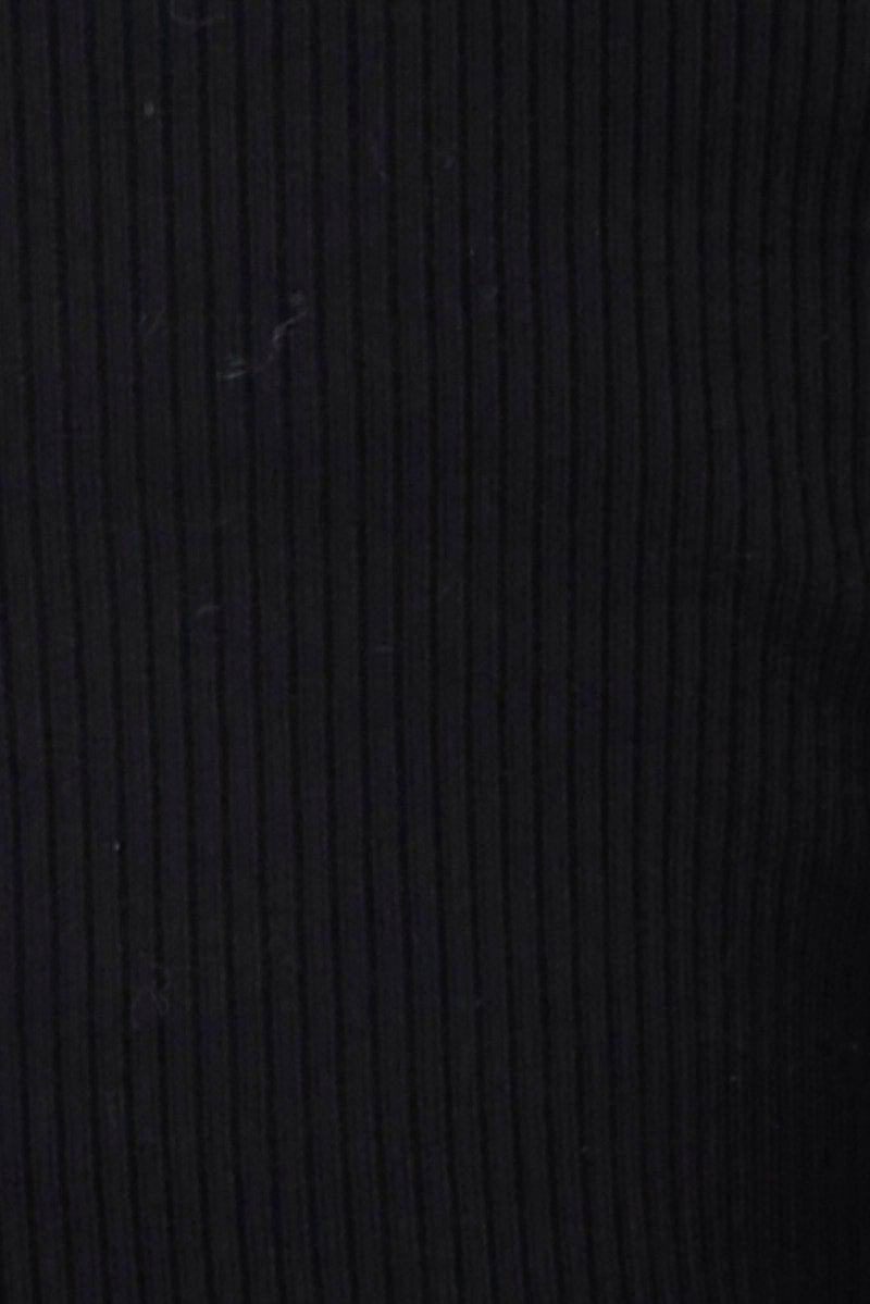 Black Knit Top Long Sleeve Twisted Front