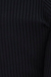 Black Knit Top Long Sleeve Lace Up Detail Ribbed