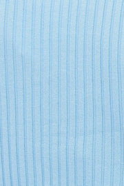 Blue Knit Top Twist Bust Crop Ribbed