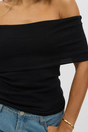 Black Bardot Knit Top Short Sleeve
