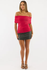 Red Bardot Knit Top Short Sleeve