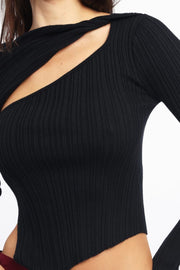 Black Knit Top Long Sleeve Cut Out