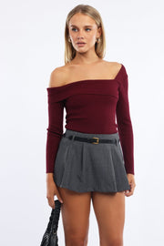 Red One Shoulder Knit Top Long Sleeve