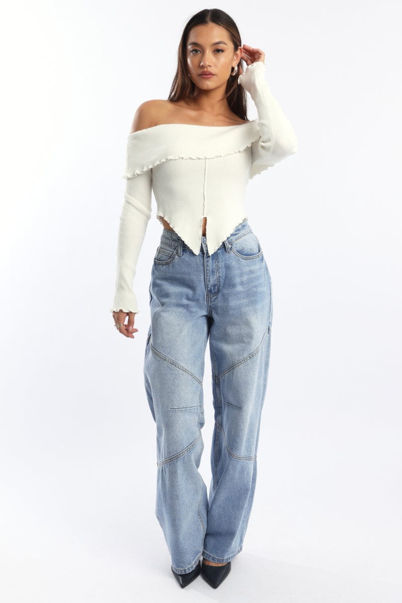White Bardot Knit Top Long Sleeve Open Front
