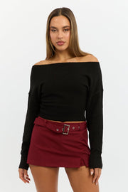 Black Knit Top Off Shoulder Long Sleeve