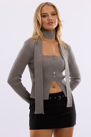 Grey Knit Top Long Sleeve Scarf