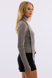 Grey Knit Top Long Sleeve Scarf
