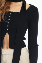 Black Knit Top Long Sleeve Scarf