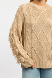 Beige Cable Knit Jumper High Neck