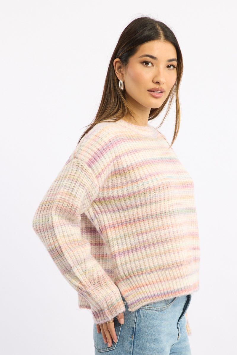 Pink Stripe Knit Jumper Long Sleeve Multi Stripe