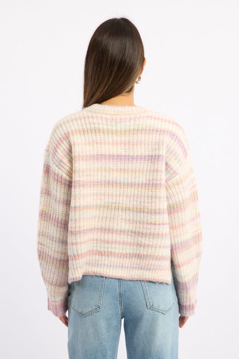 Pink Stripe Knit Jumper Long Sleeve Multi Stripe