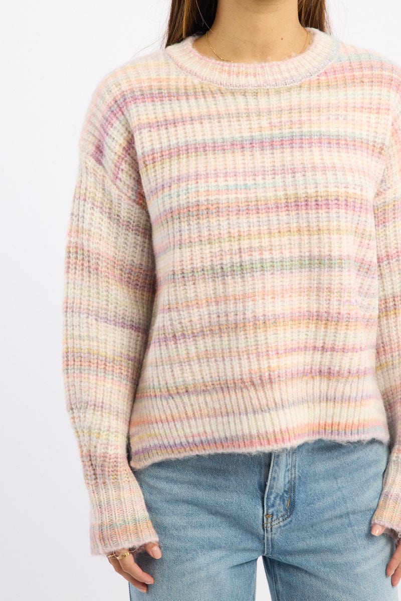 Pink Stripe Knit Jumper Long Sleeve Multi Stripe