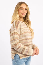 Beige Stripe Knit Jumper Long Sleeve Multi Stripe