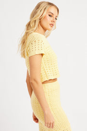 Yellow Knit Top Short Sleeve Crew Neck