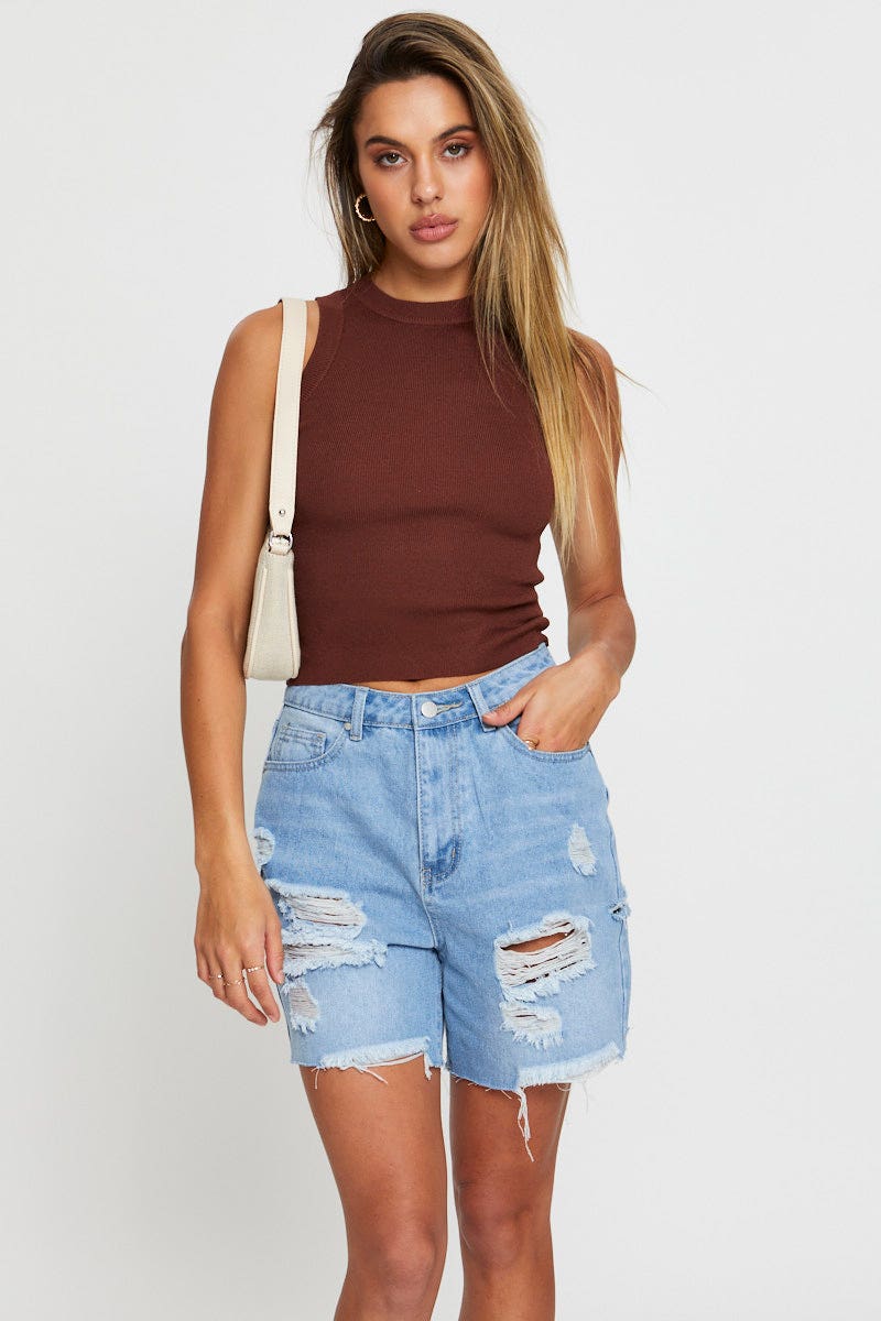 Brown Knit Top Sleeveless