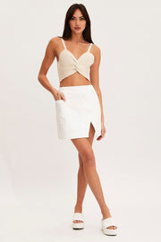Beige Knit Top Sleeveless Crop Cross Over