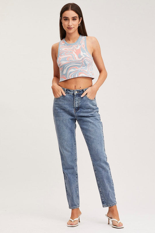 Print Knit Top Sleeveless Crop
