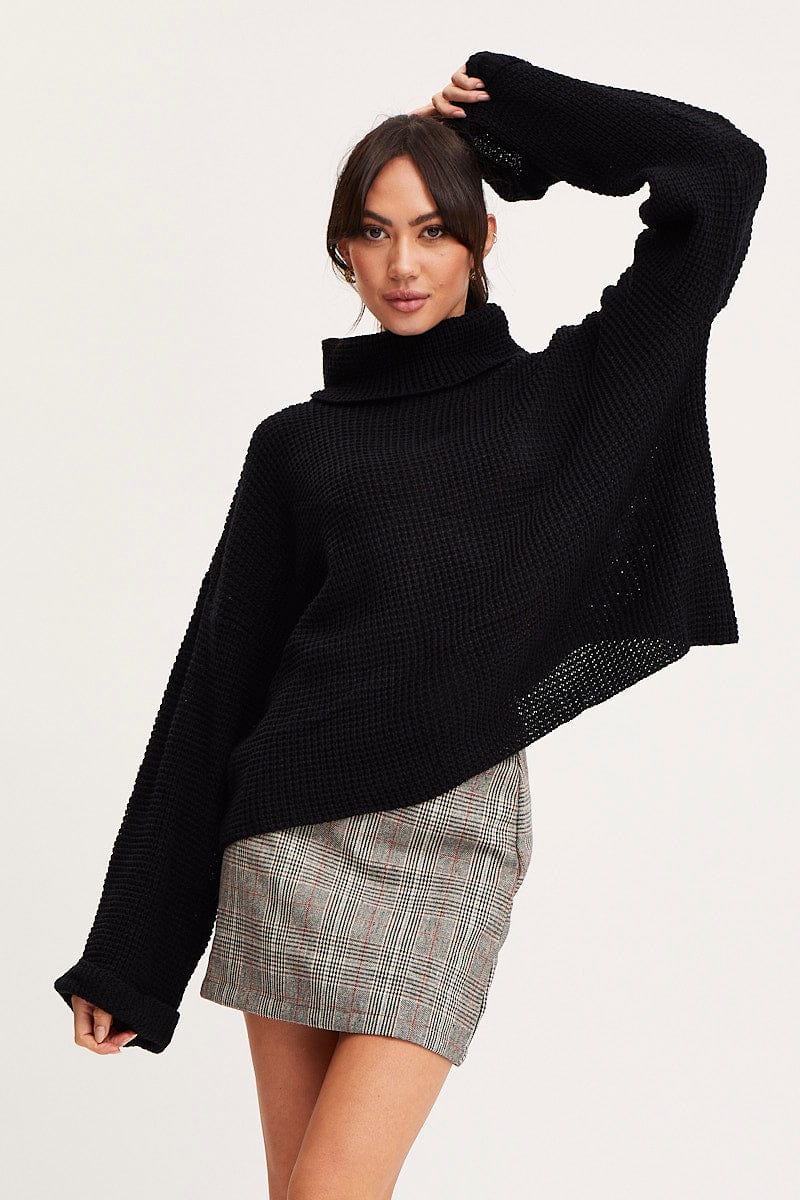 Black Knit Top Long Sleeve Oversized Turtleneck