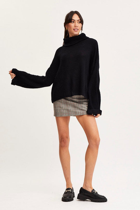 Black Knit Top Long Sleeve Oversized Turtleneck
