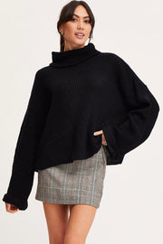 Black Knit Top Long Sleeve Oversized Turtleneck