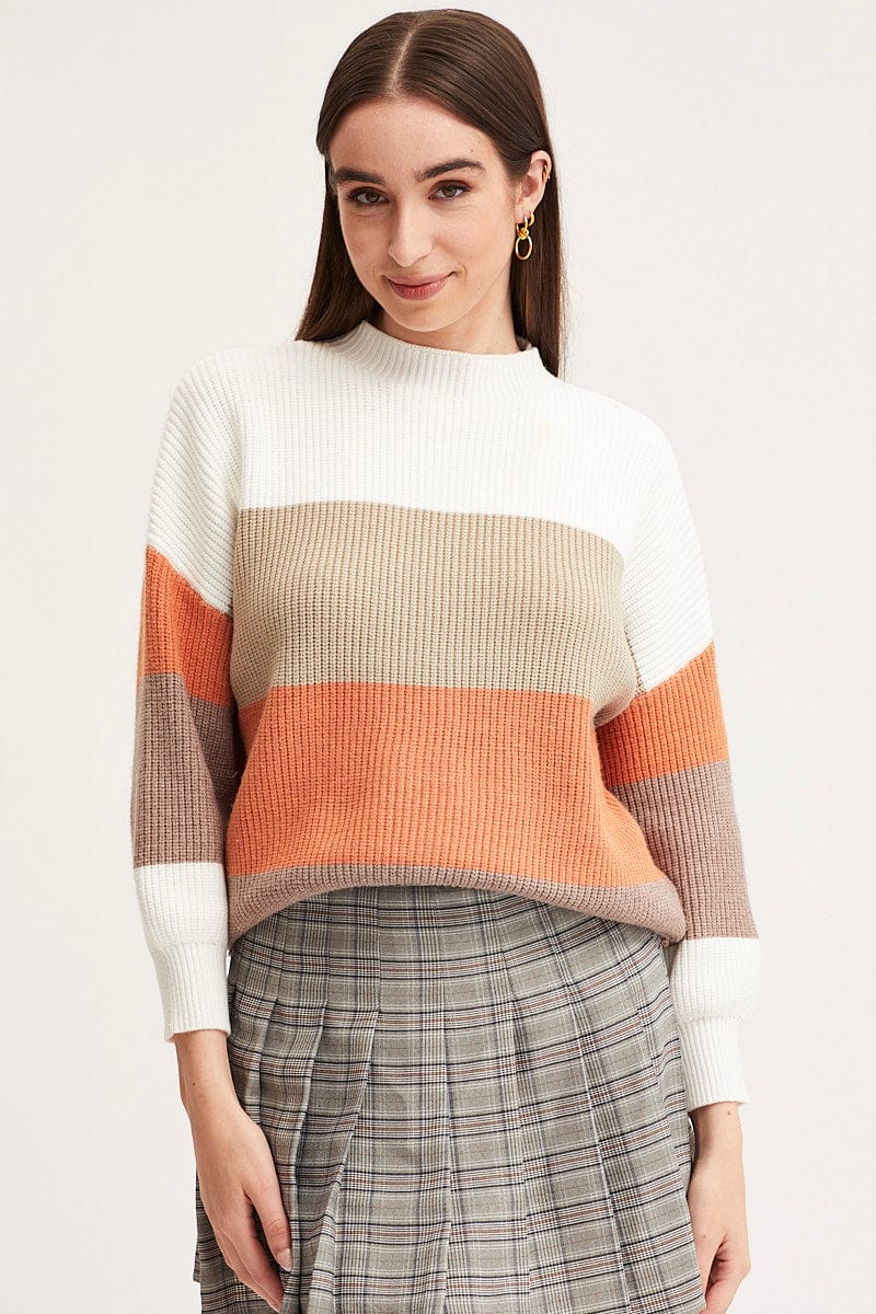 Stripe Knit Top Long Sleeve Colour Block