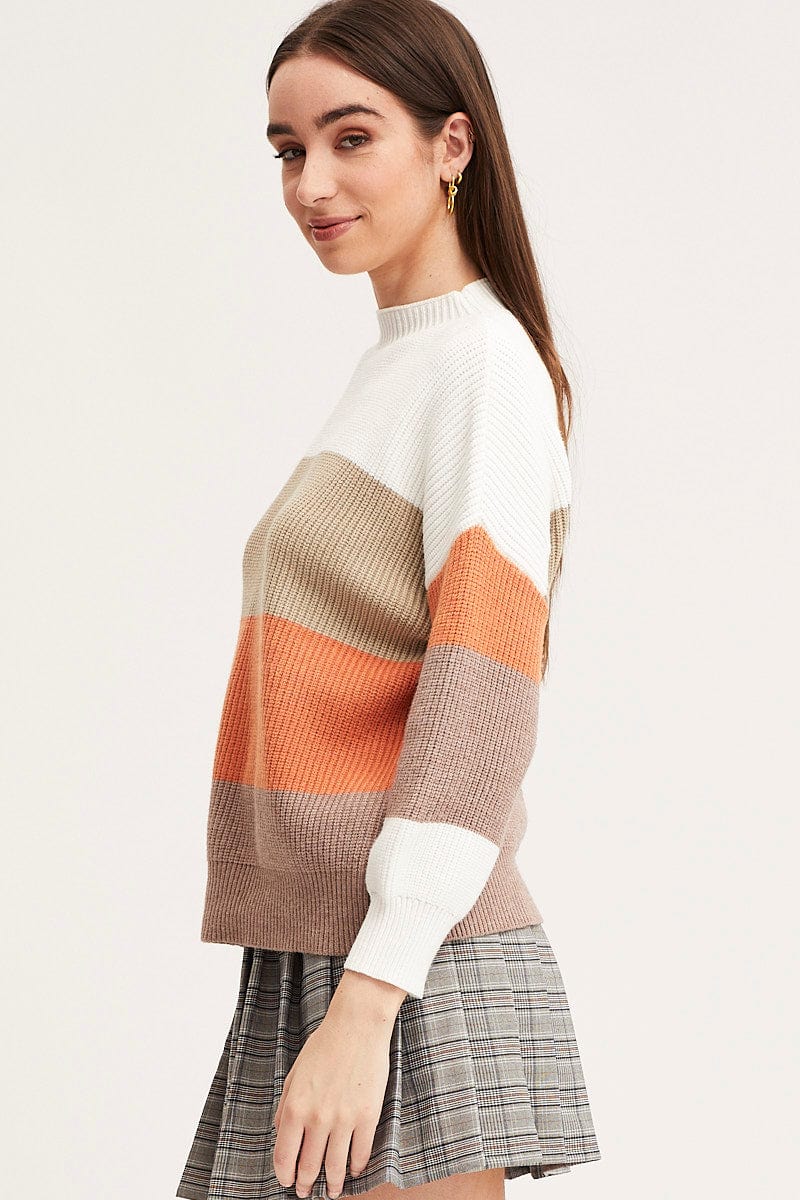 Stripe Knit Top Long Sleeve Colour Block