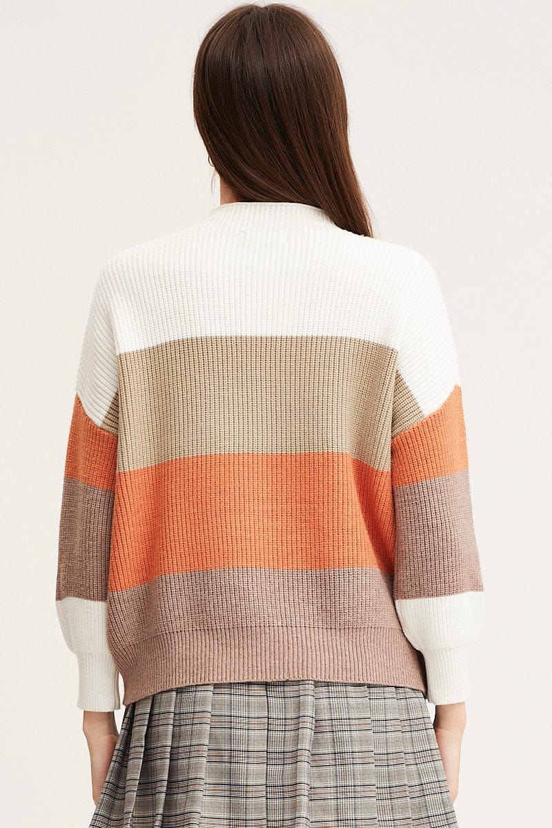 Stripe Knit Top Long Sleeve Colour Block