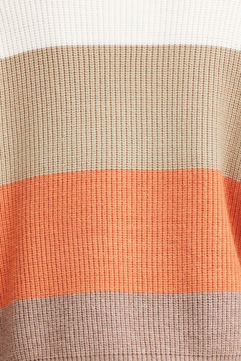 Stripe Knit Top Long Sleeve Colour Block