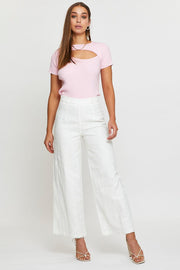 Pink Knit Top Short Sleeve Cut Out