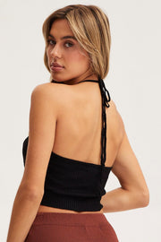 Black Knit Top Sleeveless Crop Halter