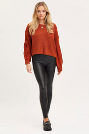 Brown Knit Top Long Sleeve Relaxed