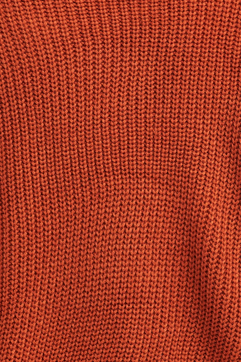 Brown Knit Top Long Sleeve Relaxed