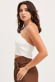 White Knit Top Sleeveless Crop Halter