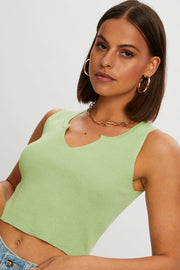 Green Notched Neck Knit Top