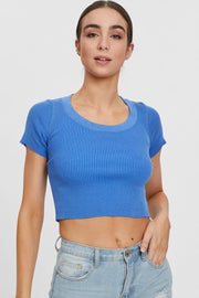 Blue Short Sleeve Knit Top