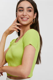 Green Short Sleeve Knit Top